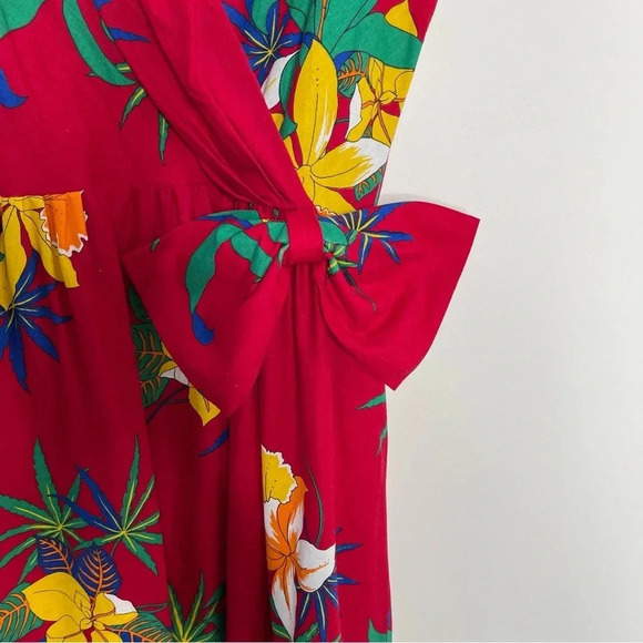 Vintage Y2K Act 1 sz 14 Tropical Floral Sleeveless Midi Fit and Flare Dress - Picture 6 of 13